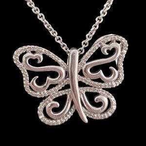 Sterling Silver Diamond Open Heart Butterfly Pendant …